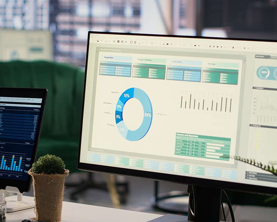 Computer screen displaying analytics dashboard for service activity monitoring developed by a software development company.