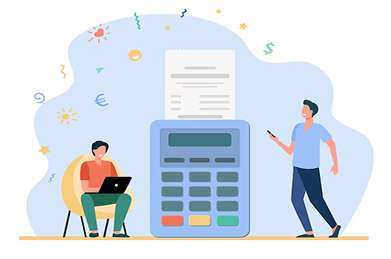 An illustration shows a large calculator issuing a coupon, with people interacting with devices, representing coupon issuance in an industrial canteen management system.