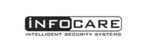 Infocare logo – Infocare logo with the tagline “Intelligent Security Systems” in bold rectangular design.